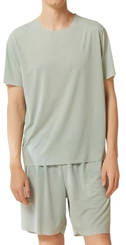 Mrat Mens Short Pyjamas Sets Nightwear PJs Two Piece Outfit Cool-Touch Sleepwear Round Neck T-Shirt Top Shorts Bottoms Summer Breathable & Moisture-Wicking Suits for Men Loungewear Homewear L-4XL