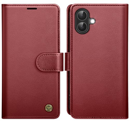 AIMOYU for iPhone 17 Case, Flip Wallet Leather Phone Case with [4 Card Slots] [Kickstand] [RFID Blocking] Magnetic Protective Shockproof Cover for iPhone 17 Phone Case - Wine Red