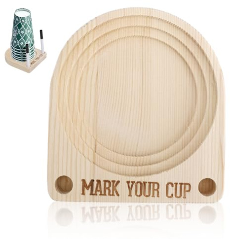 Porte-Gobelet en Bois avec Emplacement pour Marqueur, Idéal pour Les Fêtes Comptoirs de Cuisine Pique-Niques et Les Réunions Entre Amis