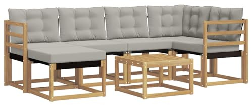 vidaXL Outdoor-Sofagarnitur mit Kissen 7 pcs Weiß und Hellgrau, Garten-Sofa-Set, Moderne Outdoor-Möbel, Elegante Patiositzgelegenheiten, robuste Textilene-Sofas