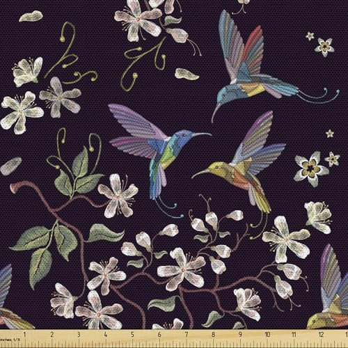 ABAKUHAUS Kirschblüte Stoff als Meterware, Kolibri, Qualitäts Stoff Dekorativer Polster Heimtextilienstoff, 2M (148x200cm), Schwarz Beige