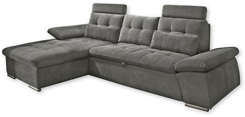 NALO Ecksofa mit Schlaffunktion, Stoffbezug Stone - Ausziehbare Eckcouch mit verstellbaren Armlehnen - 268 x 103 x 170 cm (B/H/T)