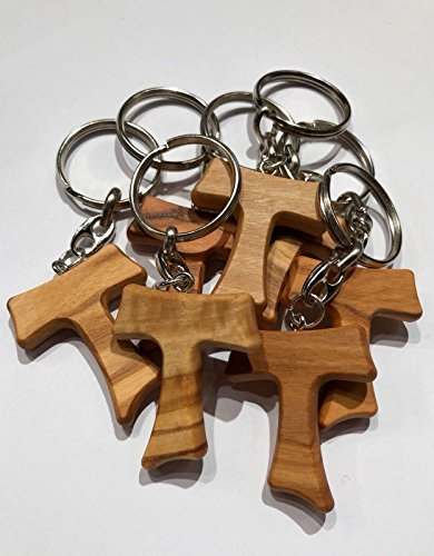 IL SOLE Schlüsselanhänger Tau Olivenholz Kreuz des Heiligen Franziskus Assisi 20 Stück 4 cm, Holz, S