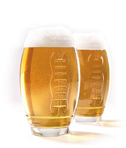40YARDS American Football Glas (2er Set) mit erhabener Football Naht (600 ml) - Super als Football Geschenk für Fans oder Football Deko auf der Bowl Party