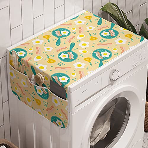 ABAKUHAUS Speck Waschmaschinen-Organizer, Frühstücksei und Speck, Anti-Rutsch-Stoffabdeckung für Waschmaschine und Trockner, 47 cm x 120 cm, Mehrfarbig
