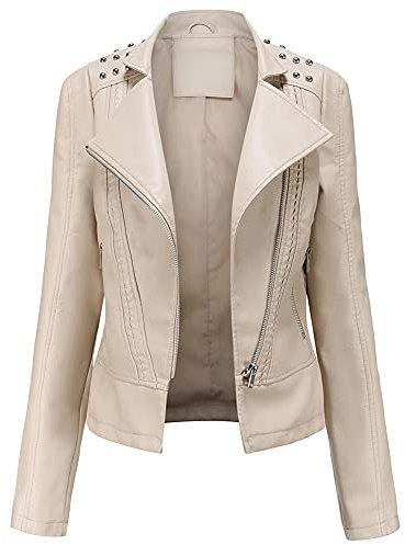 YFFUSHI - Giacca da donna in finta pelle, stile classico, in PU, per motociclista, bianco, S