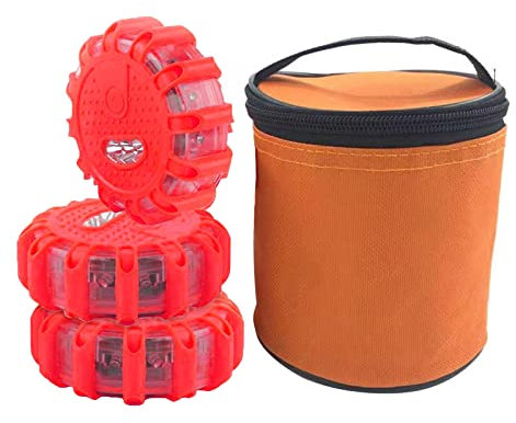 Bseical Gyrophare LED, Feux de Remorque LED sans Fil Étanche, Gyrophare Orange a Pile, Gyrophare Bleu Gyrophare Tracteur, Stroboscope Feux, Girophare pour Voiture Bateau Camion (Rouge, 3 Pièces)