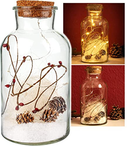 alles-meine.de GmbH LICHT Dekoglas - 8 Stück LED Weihnachten & Winter Schnee 22 cm - Licht im Einmachglas - Marmeladenglas - Flasche - Weihnachtsflasche - Lichterflasche mit ..