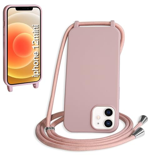 WenBaby Coque avec Cordon pour iPhone 12 Mini,Collier pour Étui bandoulière Colliers de cellulaire Mince Antichoc Réglable Lanyard Silicone Case,Couleur Lotus
