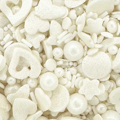 Sprinkletti - Mother of Pearl - 30g Cake Topper Sprinkles - Shimmer Hearts, Butterflies, Stars, Balls & Strands - Edible Cake Decorations - Bridal and Birthday Cake Sprinkles