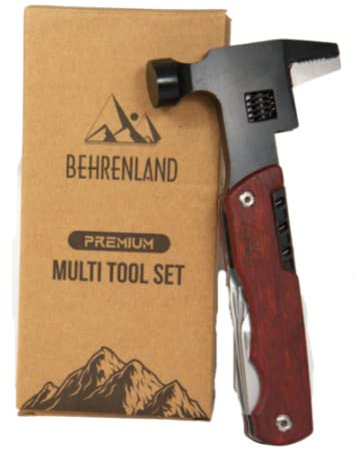 Behrenland 12 in 1 Hammer Multitool Werkzeug mit Griff aus Rosenholz, Geschenke für Männer Vatertagsgeschenk zum Wandern, jagen, Camping zubehör, Überlebenswerkzeug, Männertag Geschenke zum Vatertag