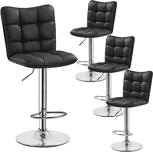 Yaheetech 4er Set Barhocker Barstühle 360°Drehbar Küchenstühle mit Rückenlehne und Fußstütze, Barstuhl PU-Kunstleder Sitzhöhe 62,5 cm - 83 cm für die Küche/Bar/Salon, Höhenverstellbar Schwarz