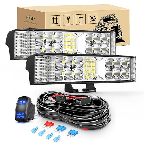 Nilight Side Shooter LED Light Bar 2PCS 6.5 Inch 60W Flood Spot Beam Combo Fog Driving Pods 16AWG 5Pin Rocker Switch Wiring Harness Kit for Truck ATV UTV Boat