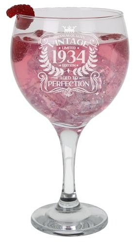 91st Birthday Gift Vintage 1934 Aged to Perfection Engraved Large Gin Glass Present for 91 Year Old Etched 645ml Gin Goblet