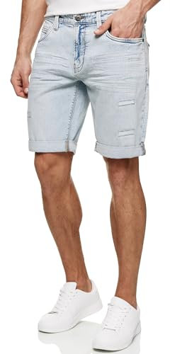 Indicode Herren Caden Jeans Shorts mit 5 Taschen | Herrenshorts Used Look für Männer Holes - Foam Blue, 3XL