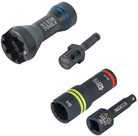 Klein Tools 660KIT3 5-in-1 Mini Impact Socket and 3-in-1 Flip Impact Socket Set, for Linemen and Utility Work, 4-Piece