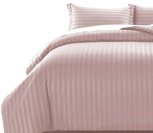 MOONLIGHT20015 King Size Duvet Cover Sets Reversible Stripes Satin Bedding Set with 2 Pillowcases Soft Hypoallergenic Duvet Covers (Peach 230x220)