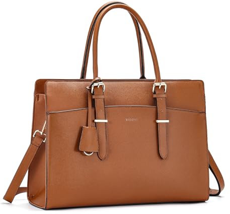 VASCHY Sac Cabas Femme, Grand Sac Ordinateur en Cuir PU 15,6 Pouces Élégant Sac à Main pour Affaire et Bureau Marron