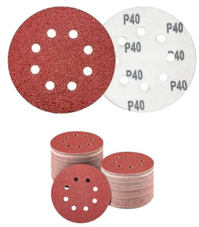50Pcs 125mm Sanding Discs 40 Grit, 5 Inch Orbital Sander Discs 8 Hole Hook and Loop Sanding Pads for Orbital Sander and All Oscillating Tools