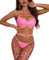 RSLOVE Completo Intimo Donna Sexy Set di Lingerie Reggiseno e Slip con Giarrettiera 6 Pezzi Rosa Fluo XL