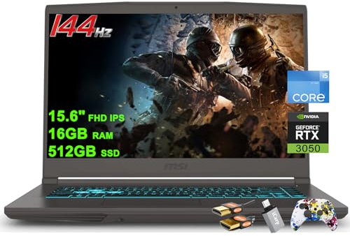 MSI Thin 15 Gaming Laptop 15.6 FHD IPS 144Hz Intel 8-core i5-13420H (Beat i7-11800H) 16GB RAM 512GB SSD GeForce RTX 3050 Backlit USB-C Win11 w/ICP Hub