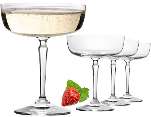 Imperial Rio Lot de 4 coupes à champagne carrées en verre Crystalline Passe au lave-vaisselle 260 ml