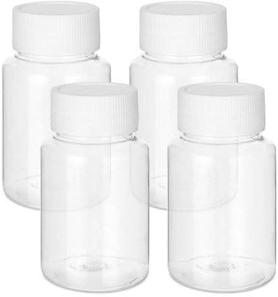Gjinxi 4Pcs Clear Pill Bottles, 50ml Empty Plastic Medicine Bottles, Reagent Bottle with Caps, Small Travel Pill Case, Chemical Containers for Liquid Solid Powder (Clear,50ML)