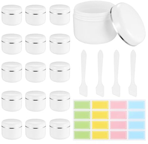 Lot de 15 pots d'échantillons cosmétiques avec couvercles, 50 ml, pots vides en plastique avec couvercles, pots d'échantillons vides pour cosmétiques, pot de voyage pour crème, maquillage, articles de