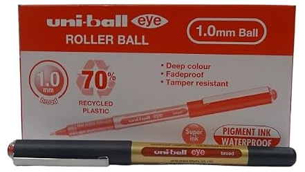 uni-ball Eye Broad Rollerball Pen, 1.0 mm, Red (12-Pack) | Smooth, Consistent Writing, Comfortable Grip, Fade Resistant Super Ink, Ideal for School & Office Use