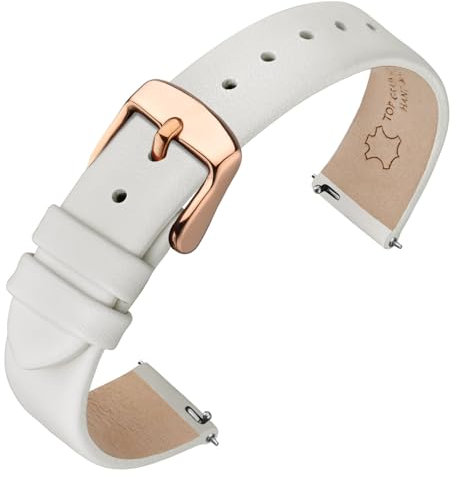 ANNEFIT Leder Uhrenarmbänder für Herren Damen, Schnellverschluss Ersatzarmband 16mm mit Roségold Schnalle (Weiß)