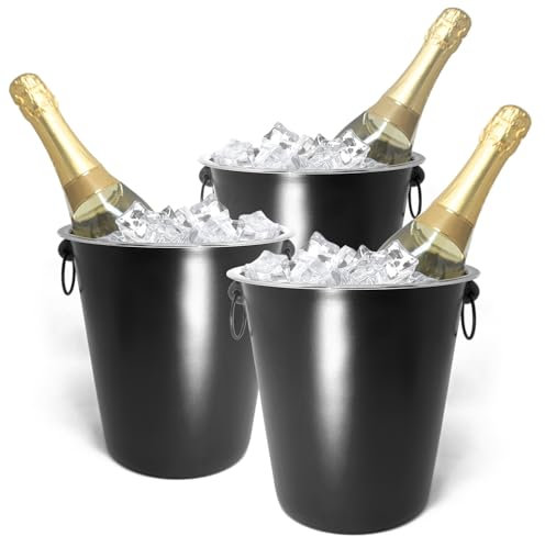 COM-FOUR® 3x Sektkühler mit Henkeln - elegantes, glattes schwarzes Design - ideal zum Kühlen von Sekt, Wein und Champagner - perfektes Accessoire für jedes Event