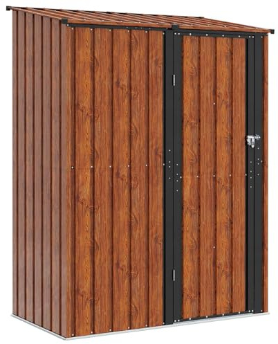 Roanoer Metall Gartenhaus Braun 153,5 x 86 x 200 cm Modernes Design Robust & Rostschutz Geräteschuppen für Garten Terrasse Balkon und Garage
