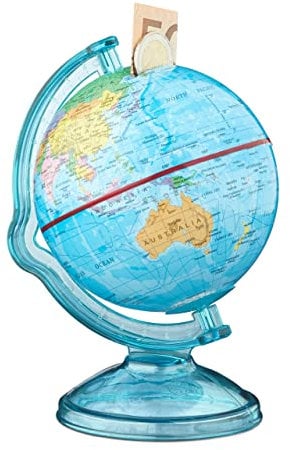 Relaxdays 3X Spardose Globus im Set, Sparbüchse als politische Weltkarte, mit englischer Beschriftung, Weltkugel, bunt