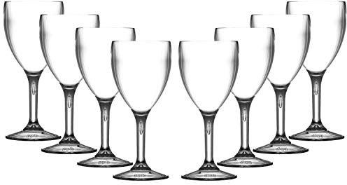 Elite Polycarbonate Plastic Wine Glasses Set of 6 Virtually Unbreakable Reusable Made in The UK Height 17.3cm Max Diameter 7.5cm