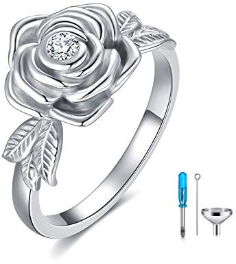 925 Sterling Silber Blumen Urnen ringe für Asche, Feuerbestattung Schmuck Erinnerungsgeschenke für Frauen (52 (16.6))