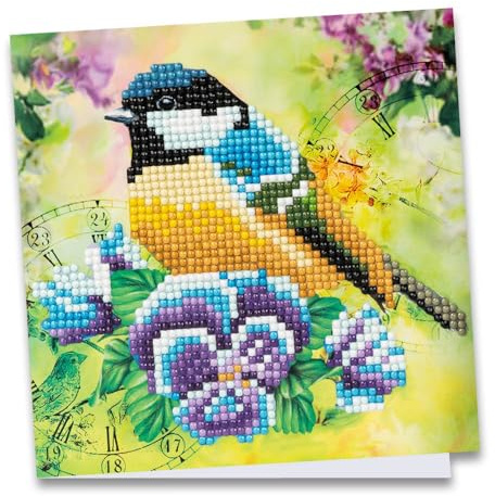 Ideen mit Herz Diamond-Painting-Grußkarte | 16 x 16 cm | 370 g/m² | inkl. Umschlag & Werkzeug (Vogel & Blumen 01)