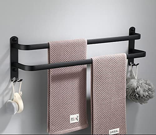 RETYOVE Porte-Serviettes Noir, Porte Serviette Multicouche Mural en Aluminium Porte Torchon avec Crochets, Barres Porte-Serviettes de Cuisine de Salle de Bain 2 Layer 70cm