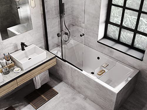 BADLAND Badewanne Original Weiß Acryl Wanne Rechteck QUADRO SLIM 155x70 KOMPLETTSET SET + Füßen und Exklusive Chrom Automatik Ablaufgarnitur Made in EU 3in1