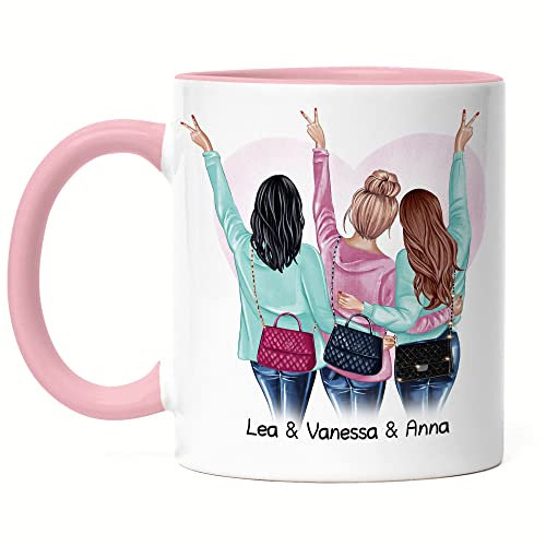 Kiddle-Design 3 Beste Freundinnen Tasse Rosa Personalisiert Name Geburtstag Freundschaft Best Friends Freundinnen-Geschenk selbst gestalten