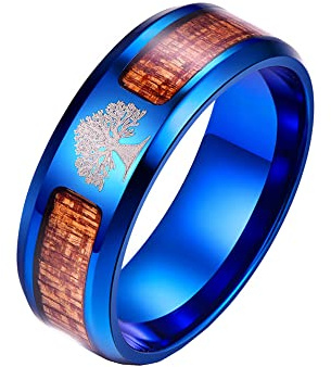 PAMTIER Herren 8MM Baum von Leben Kohlenstoff Faser Edelstahl Ring