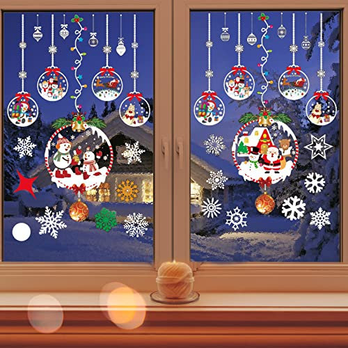 Fensterbilder Weihnachten Selbstklebend-Weihnachten Fensterdeko-Weihnachtsfenster Aufkleber-Weihnachtsmann Fensterbild Winter Schneeflocken Weihnachtsbaum Hirsch Schneemann PVC Fenstersticker