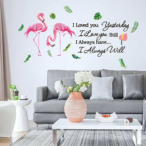 Wallpark Rosa Rot Paar Flamingo Tropisch Grüne Pflanze Abnehmbare Wandsticker Wandtattoo, Wohnzimmer Schlafzimmer Haus Dekoration Klebstoff DIY Kunst Wandaufkleber
