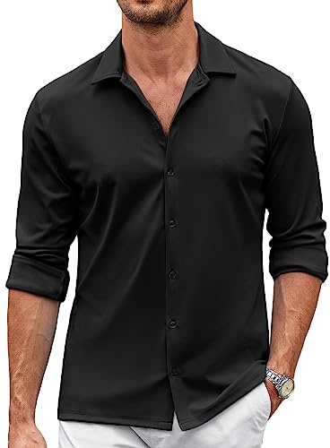 Coofandy Herren Casual Button Down Hemd Faltenfreie Hemden Langarm Kleid Hemd, Schwarz, Mittel