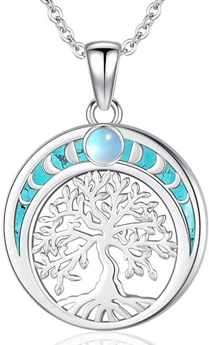 Friggem Baum des Lebens Kette 925 Sterling Silber Türkis Keltischer Knoten Halskette Lebensbaum Anhänger Halskette für Damen Schmuck