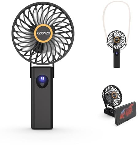 Ventilador de mano portátil recargable USB de 5 velocidades, ventilador de mano alimentado por batería, ventilador de mesa plegable con indicador LED, para viajes, oficina, hogar o exterior