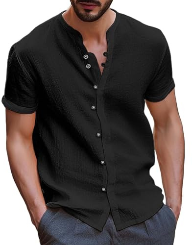 Uwdiohq Chemise en Coton à Manches Courtes et col Rond pour Homme, Haut décontracté, Respirant, à la Mode, Printemps et été avec pour Homme