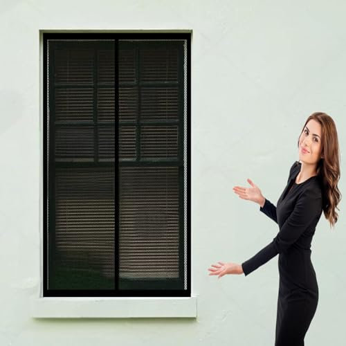 Tende Zanzariera Totalmente Calamite 118 x 116 cm Telaio Magnetico per Finestra Spegni Automaticamente Zanzariera Finestra Porte Finestre Tenda Zanzariera, Nero