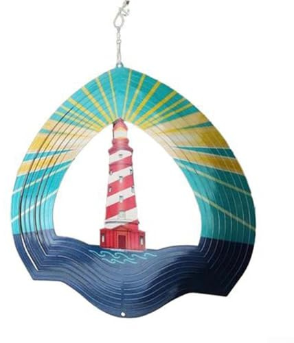 Zoegneer Künstlerisches Windspiel aus Edelstahl, 3D-Effekt, dreht sich im Wind, für den Außenbereich, Hof, Garten (Leuchtturm)