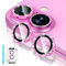 Fewdew iPhone 16/16 Plus Camera Lens Protector, 9H Tempered Glass Screen Protector Cover with Anti Scratch Metal Ring, Pink Glitter