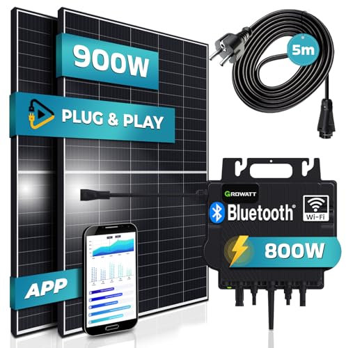 SUNNIVA® 2000W Balkonkraftwerk BIFAZIAL FULLBLACK komplett Steckdose TSUN 800W Wechselrichter, PV Solaranlage, 4x 500W Glas-Glas Solarmodule, inkl. 5m Kabel, Bluetooth WIFI, Komplettset